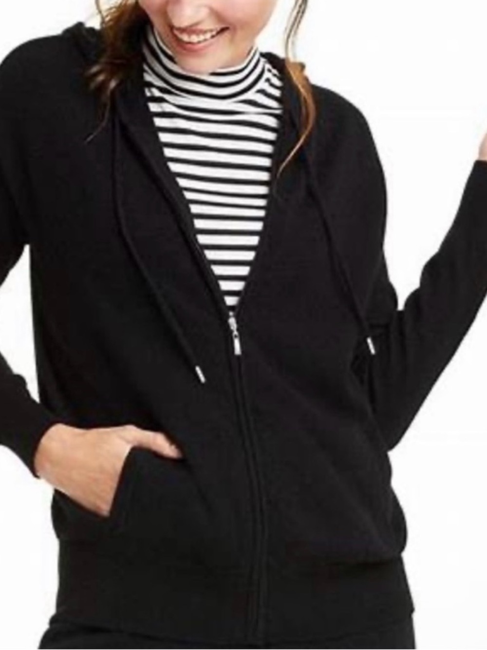 Charter Club Black Cashmere Zip Up Hoodie  - Luxury Knit Size M